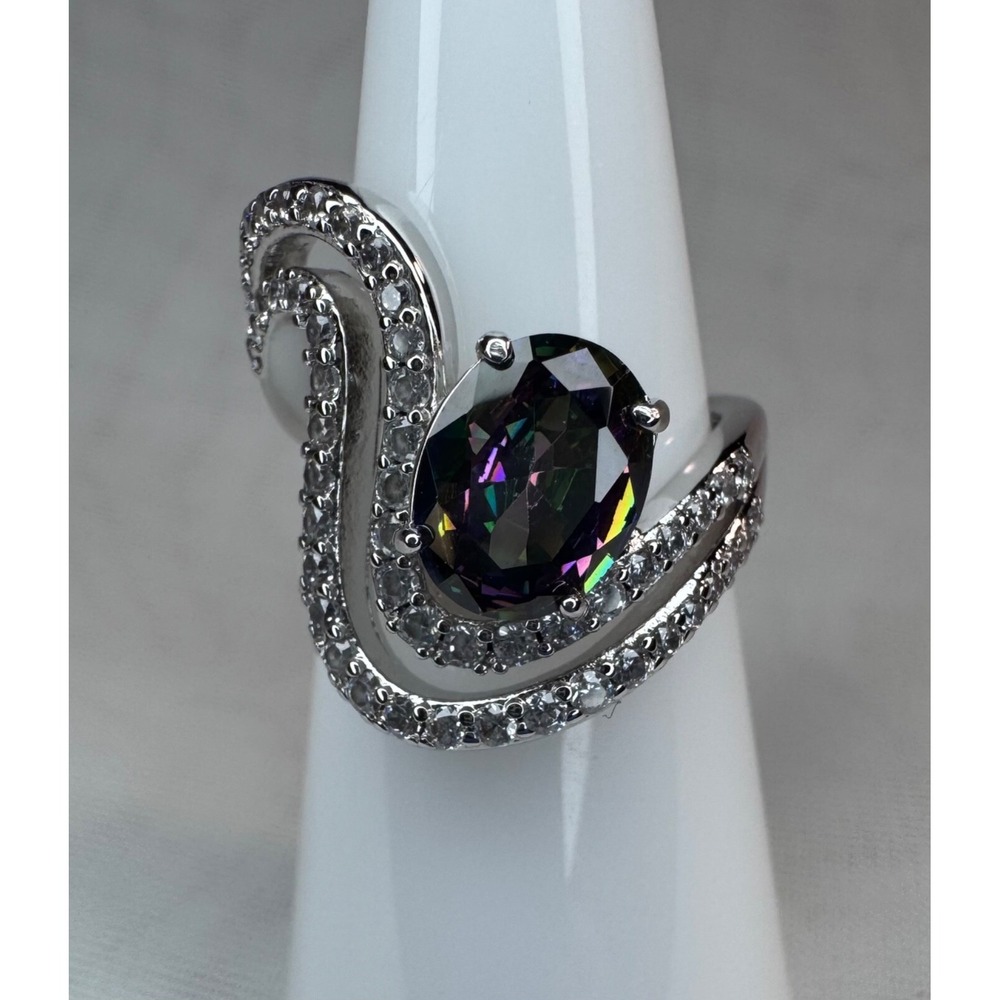 Bomb Party June Ring Size 5 RG68048 Waves Of Art Rhodium Lab Alexandrite